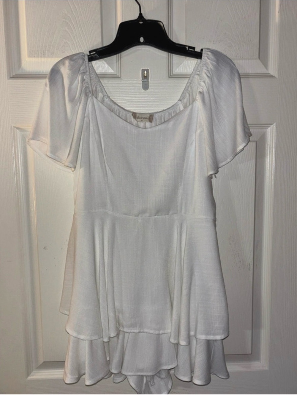 Altar'd State White Tiered Flutter Sleeve Mini Dress